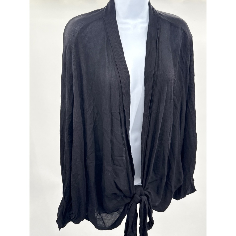 Jupee Black Tie Front Crinkle Gauze Cardigan Top JP65-BL Made in USA Womens M